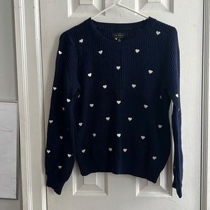 Dark blue sweater with white hearts